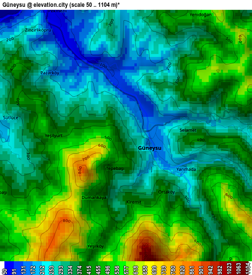 Güneysu elevation map
