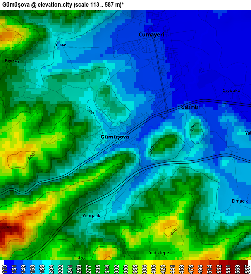 Gümüşova elevation map