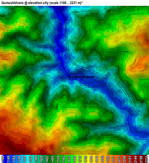 Gumushkhane elevation map