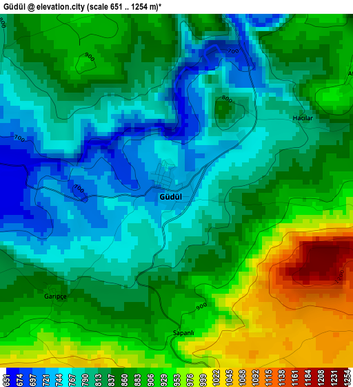 Güdül elevation map