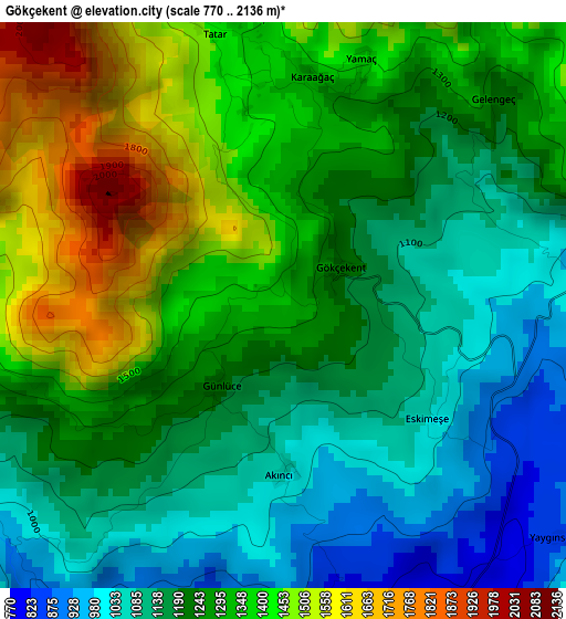 Gökçekent elevation map