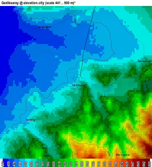 Gediksaray elevation map