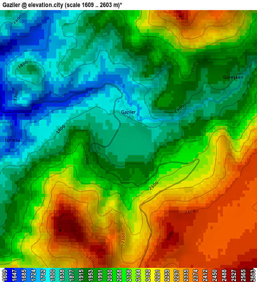 Gaziler elevation map