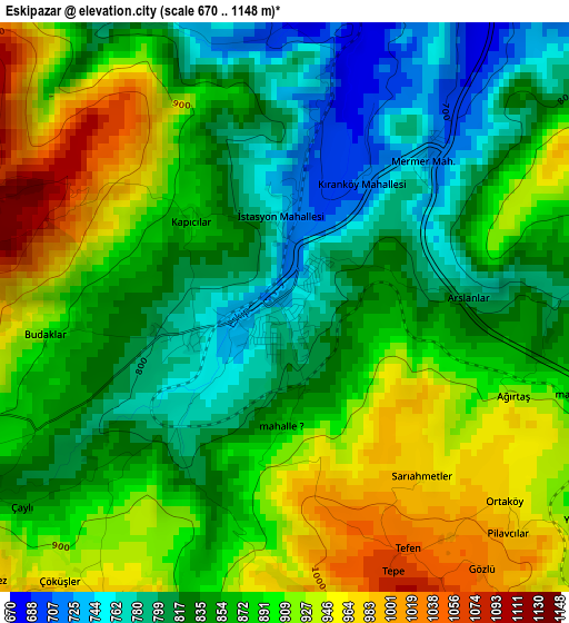 Eskipazar elevation map