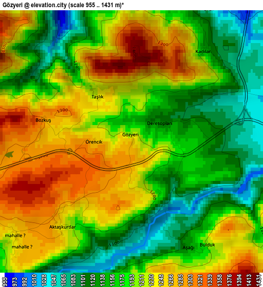 Gözyeri elevation map