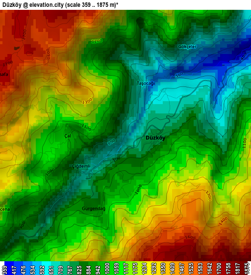 Düzköy elevation map