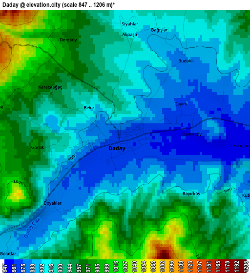 Daday elevation map