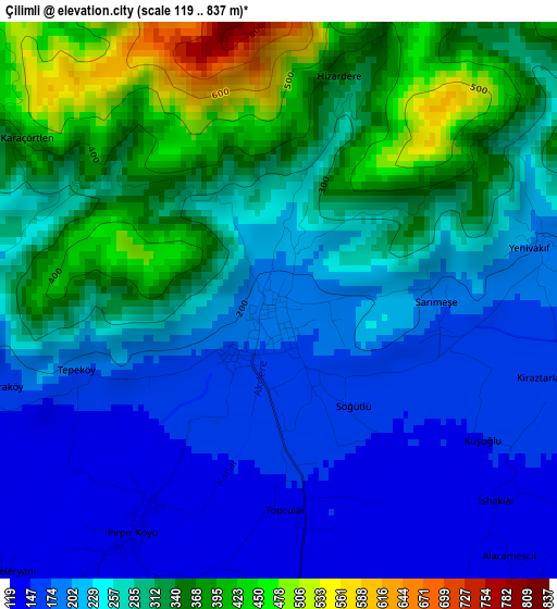 Çilimli elevation map