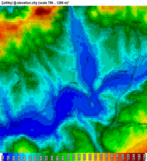 Çeltikçi elevation map