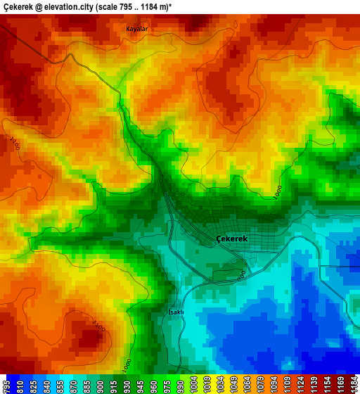 Çekerek elevation map