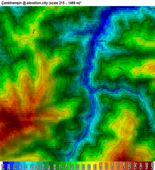 Çamlıhemşin elevation map