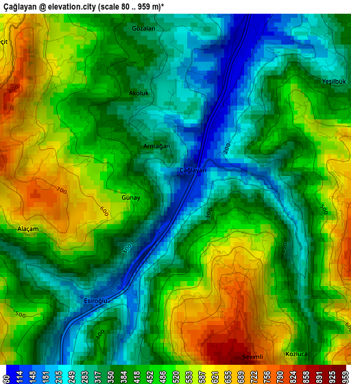 Çağlayan elevation map