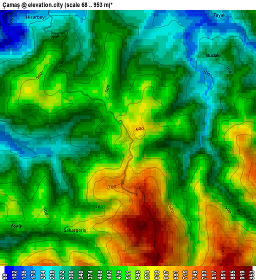 Çamaş elevation map