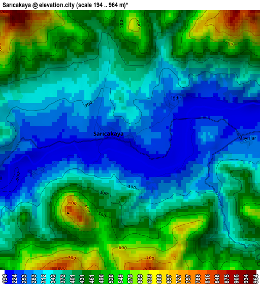 Sarıcakaya elevation map