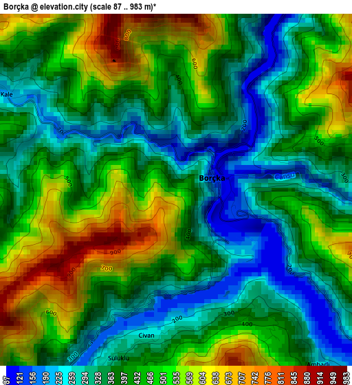 Borçka elevation map