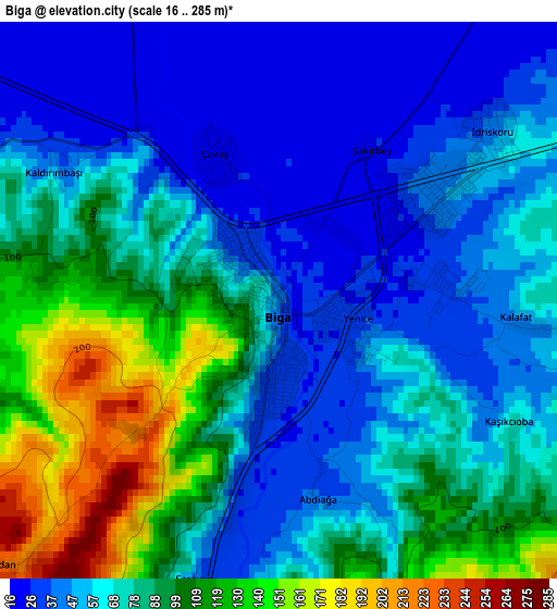 Biga elevation map