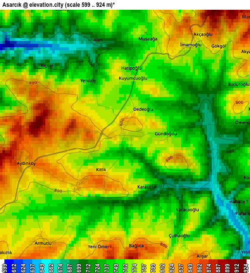 Asarcık elevation map