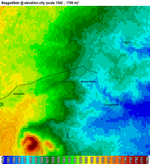 Başgedikler elevation map