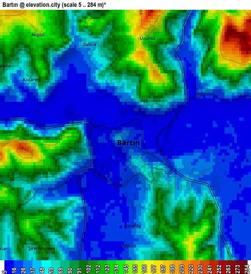 Bartın elevation map