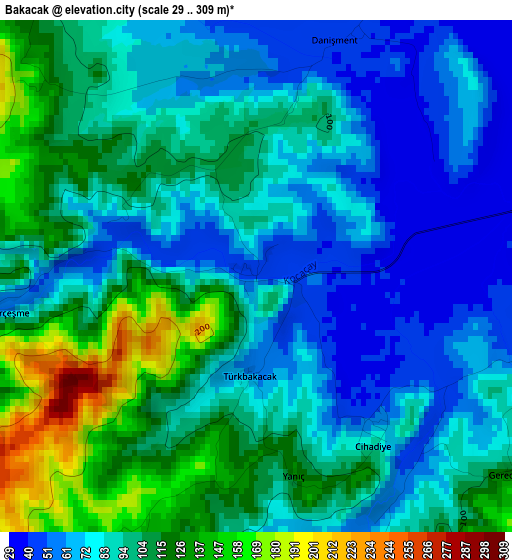 Bakacak elevation map