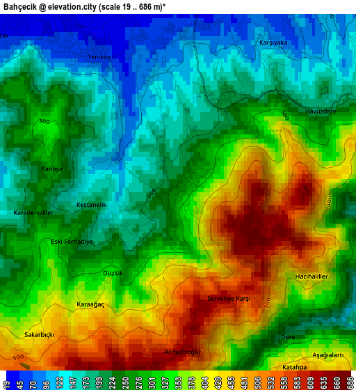 Bahçecik elevation map