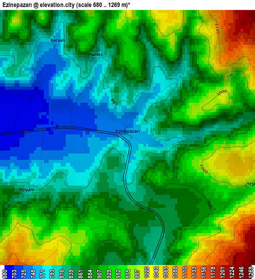 Ezinepazarı elevation map