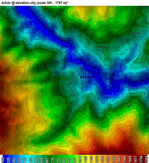 Artvin elevation map