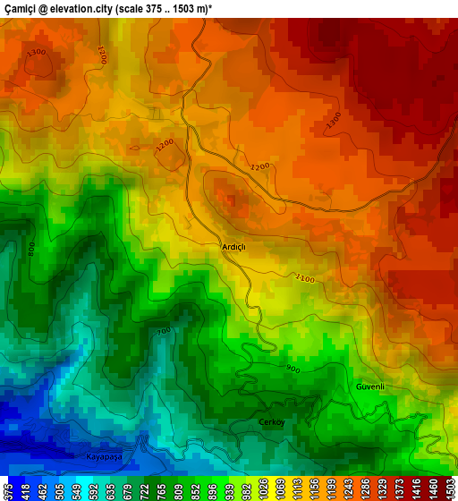 Çamiçi elevation map