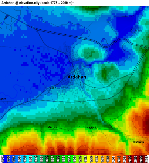 Ardahan elevation map