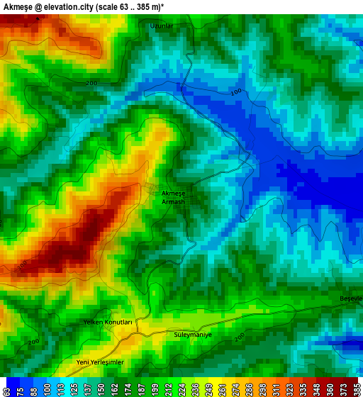 Akmeşe elevation map