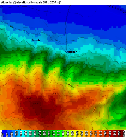 Akıncılar elevation map