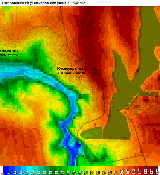 Yuzhnoukrains'k elevation map