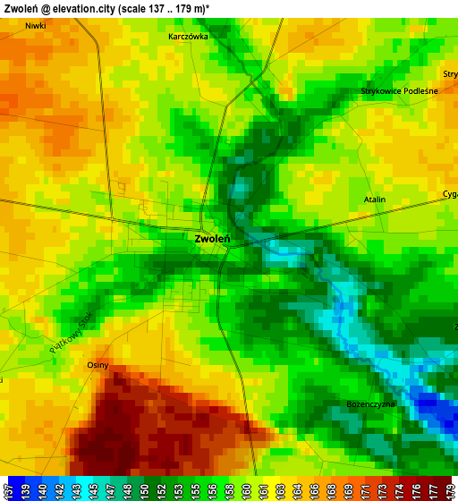 Zwoleń elevation map
