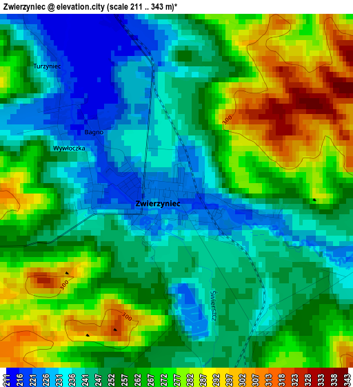 Zwierzyniec elevation map