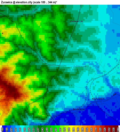 Żurawica elevation map