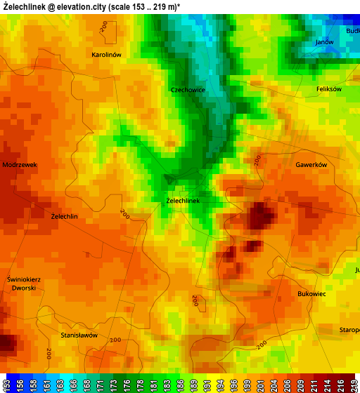 Żelechlinek elevation map