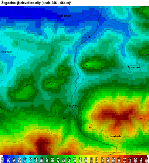 Żegocina elevation map