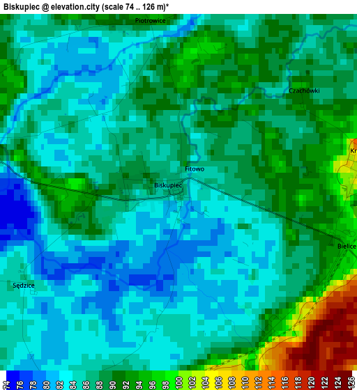 Biskupiec elevation map