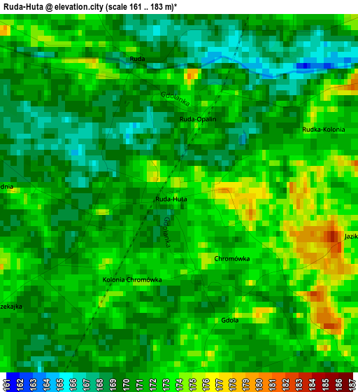 Ruda-Huta elevation map