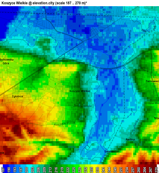 Koszyce Wielkie elevation map