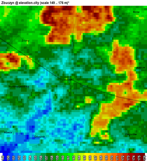 Zbuczyn elevation map