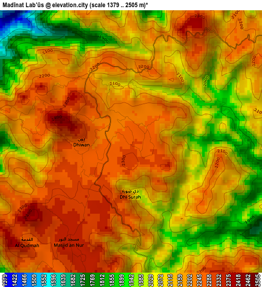Madīnat Lab‘ūs elevation map