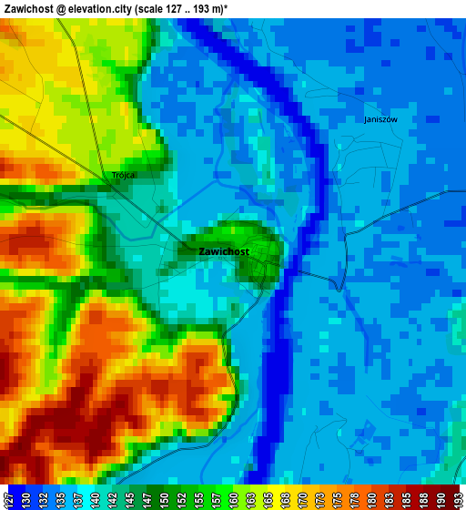 Zawichost elevation map