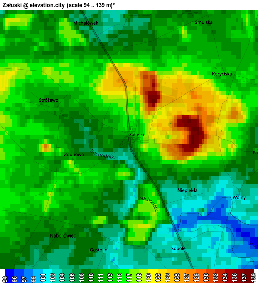Załuski elevation map