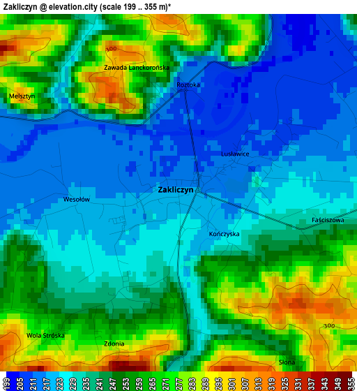 Zakliczyn elevation map