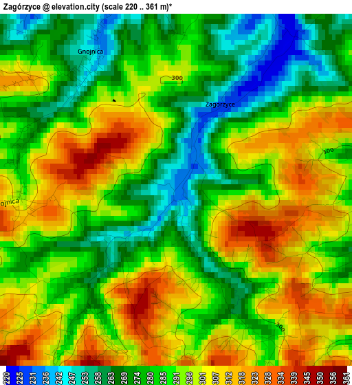 Zagórzyce elevation map