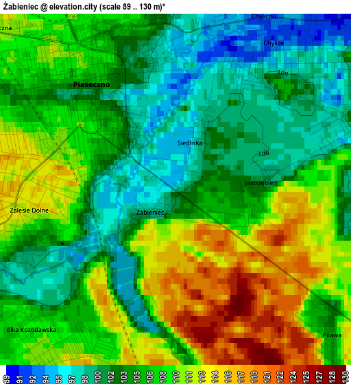 Żabieniec elevation map