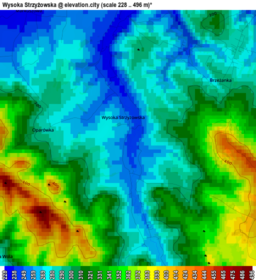 Wysoka Strzyżowska elevation map