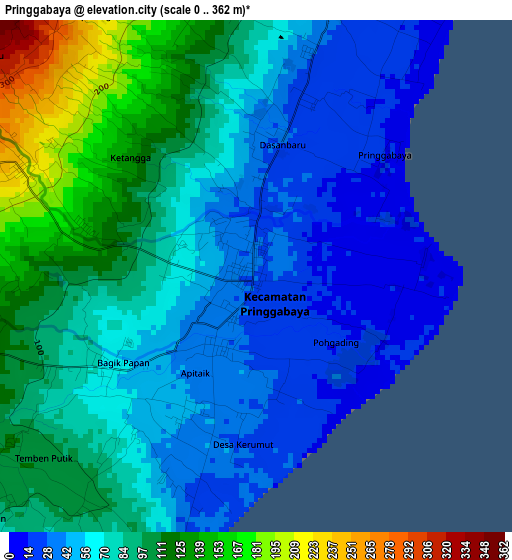 Pringgabaya elevation map