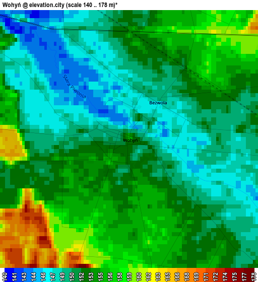 Wohyń elevation map